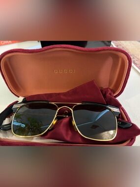Gucci Gold Frame Aviator Sunglasses with Black Lenses